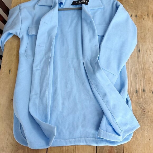 NWT Boohoo Baby Blue Shacket Jacket Italy 10 Long‎ - Picture 3 of 5